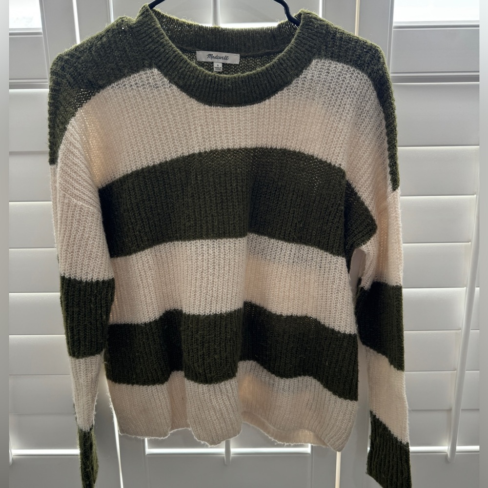 Madewell Olive and Cream Striped Sweater